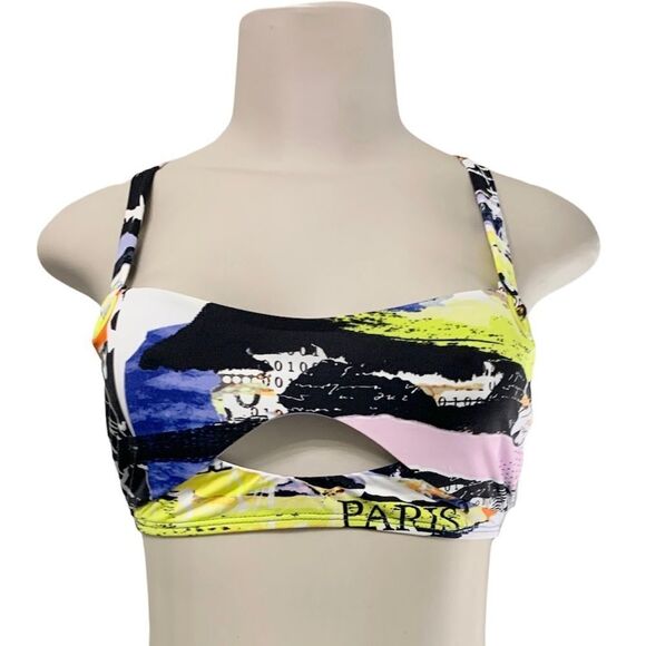The Bikini Lab News Flash Artsy Bandeau Strappy Bikini Top Size Medium - Picture 2 of 12
